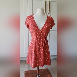 Xara Dress Womens Small Red Floral Wrap Dress Short Sleeve Mini Sundress Summer